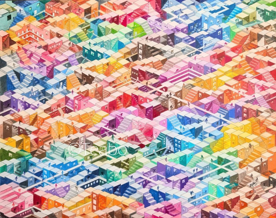 One Wrong Step, colored penci/ink, 14" 17"